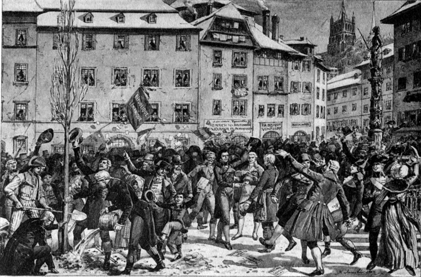 Le 24 janvier 1798, l’indépendance vaudoise est proclamée sur la place de la Palud, à Lausanne.
